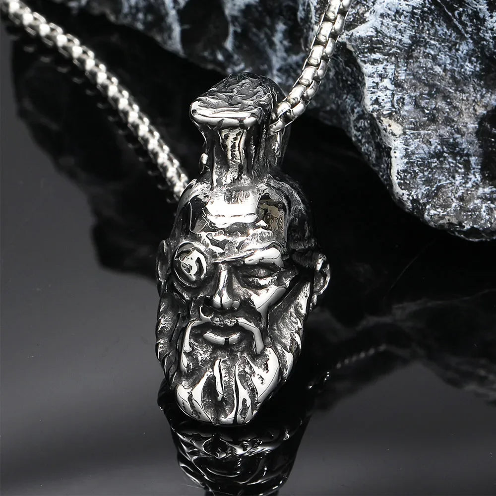 Viking Bearded Head Pendant Necklace — Nordic, Stainless Steel