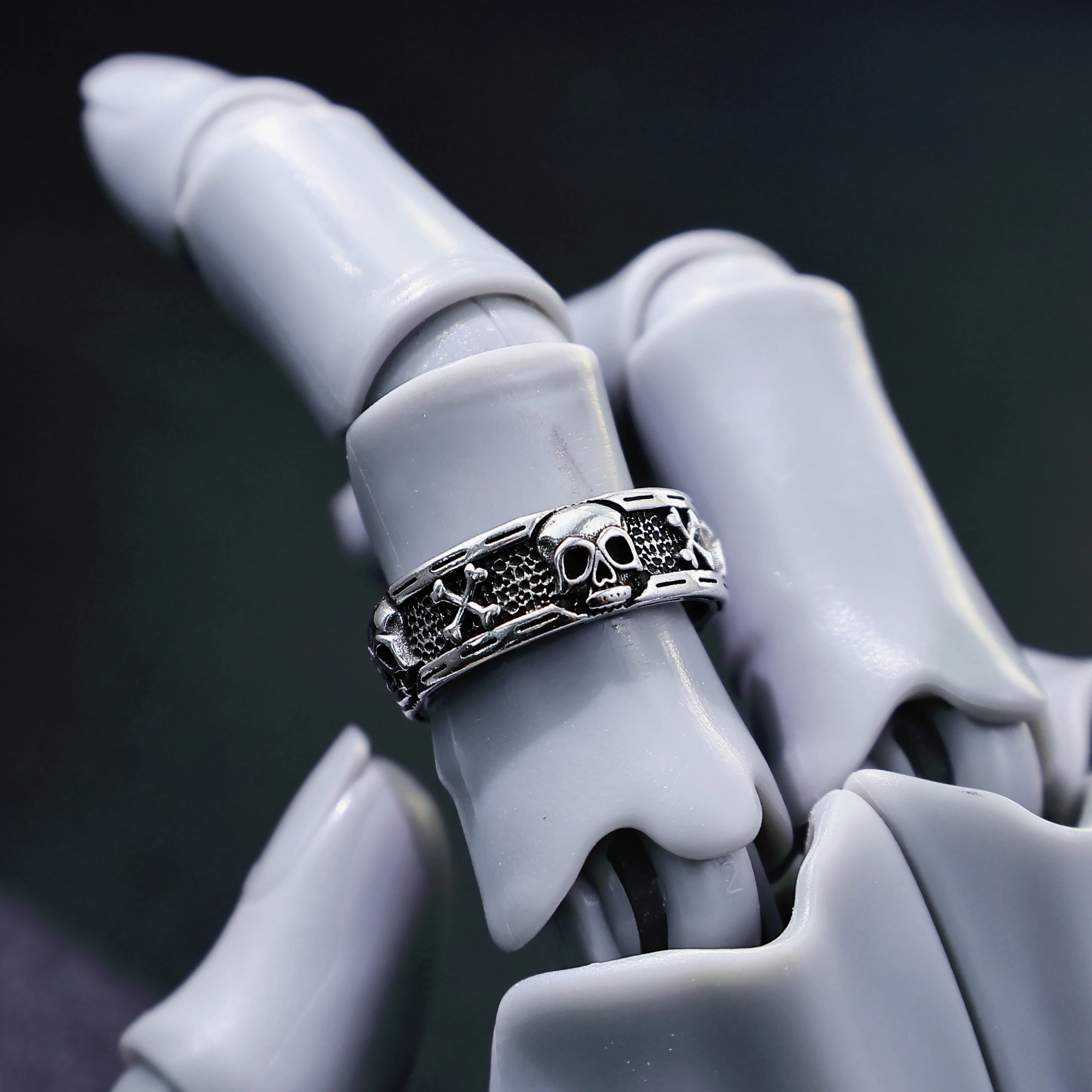 Retro Skull & Skeletons Adjustable Open Ring For Men Silver-plated Copper Gothic Punk Edgy Indie Jewelry Niche