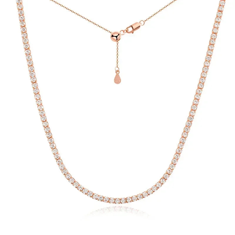 FEOBUR 2mm Moissanite Tennis Necklaces for Women S925 Silver Plated 18K Gold Adjustable Choker Full Diamond Neck Chain