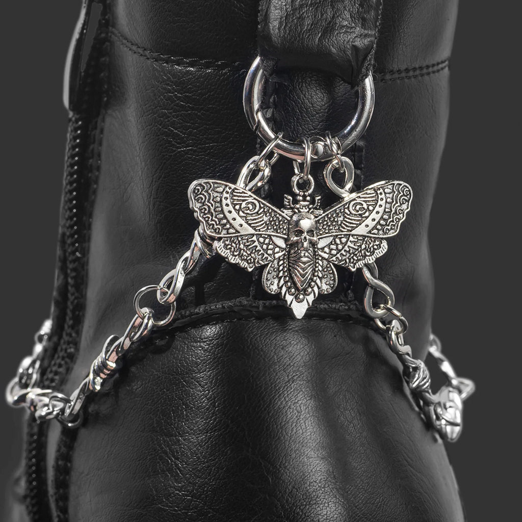 1pc Trendy Metal Shoe Chain - Gothic Skull Moth Pendant Classic Combat Boot Accessories Punk Charm Street Style Shoe