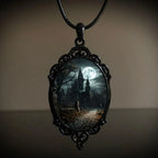 Gothic Crow Black Forest Charm Necklace Fashion Witch Jewelry Gift Pagan Cross Black Cat Skull Glass Pendant Necklace