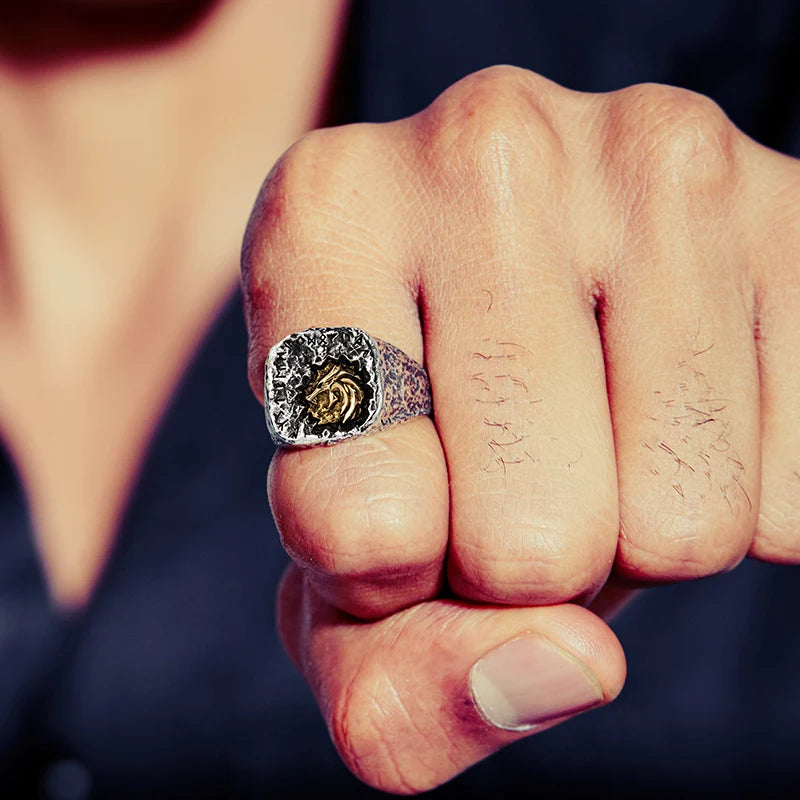 Viking Wolf Fenrir index ring male 925 silver ring retro punk tail ring fashion jewelry