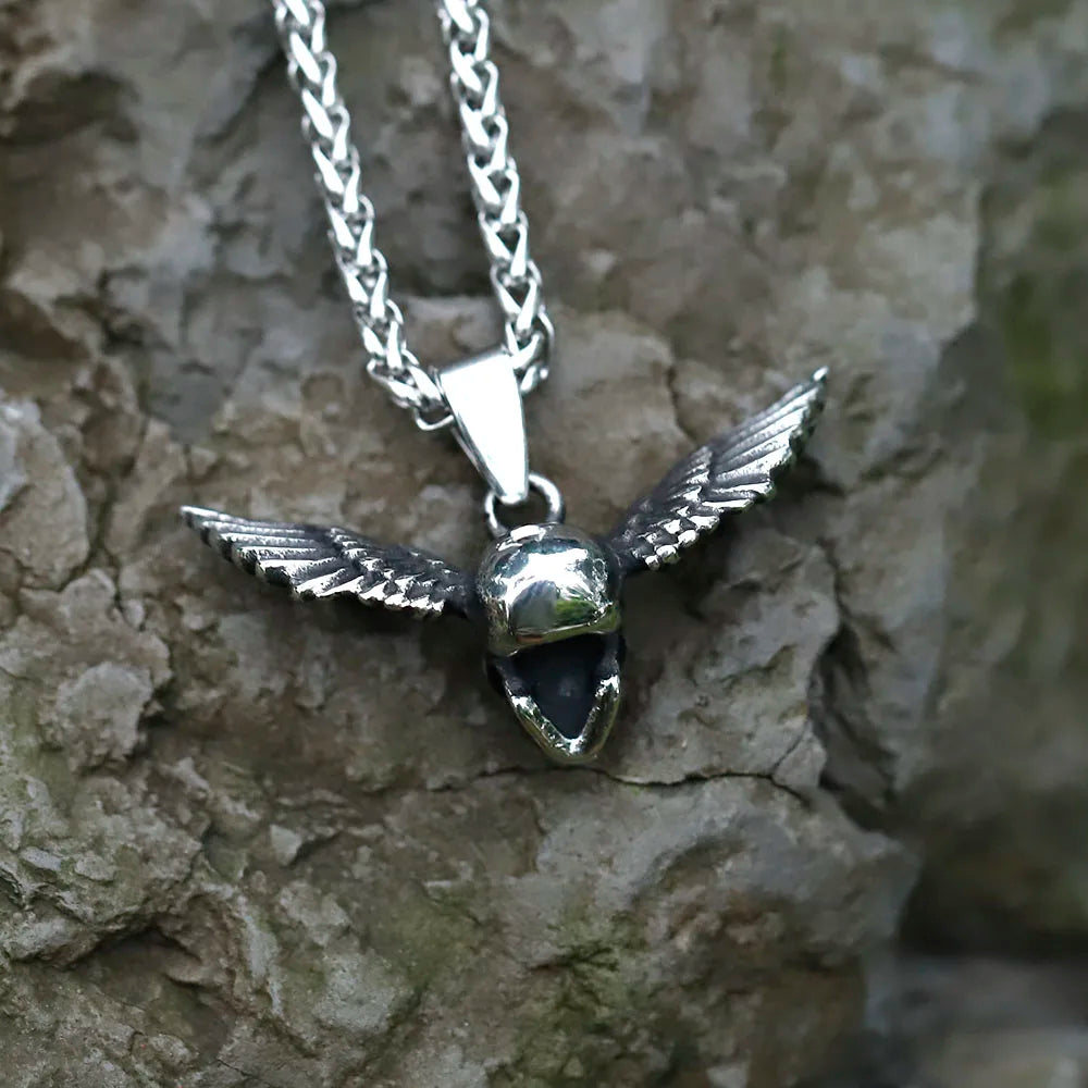 NEW Men's 316L stainless-steel Vintage Angel wing skull Rock Pendant Necklace for teens punk Jewelry free shipping