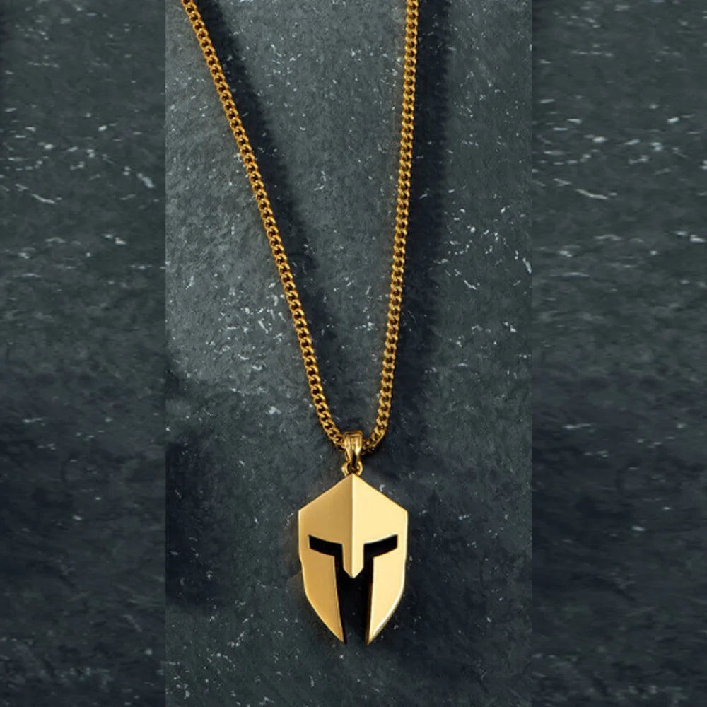 Greek Warrior Helmet Pendant Necklace — Stainless Steel