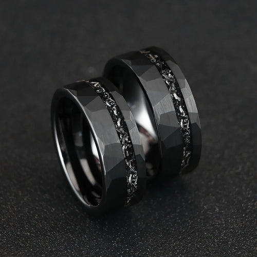 8MM Black Tungsten Men’s Wedding Bands Classic Hammered Meteorite Ring Fashion Simple Couple Promise Engagement Rings Boy's Gift