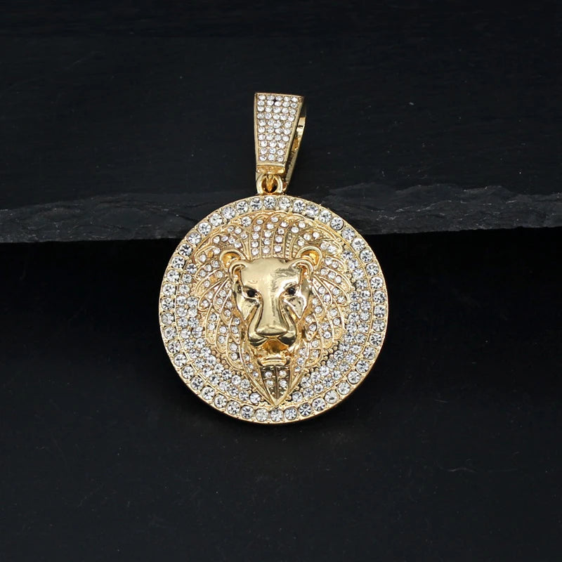 Hip Hop Big Lion Head Pendant Necklace Cuban Chain Necklace For Women Men Iced Out Full Rhinestone Necklace Jewelry