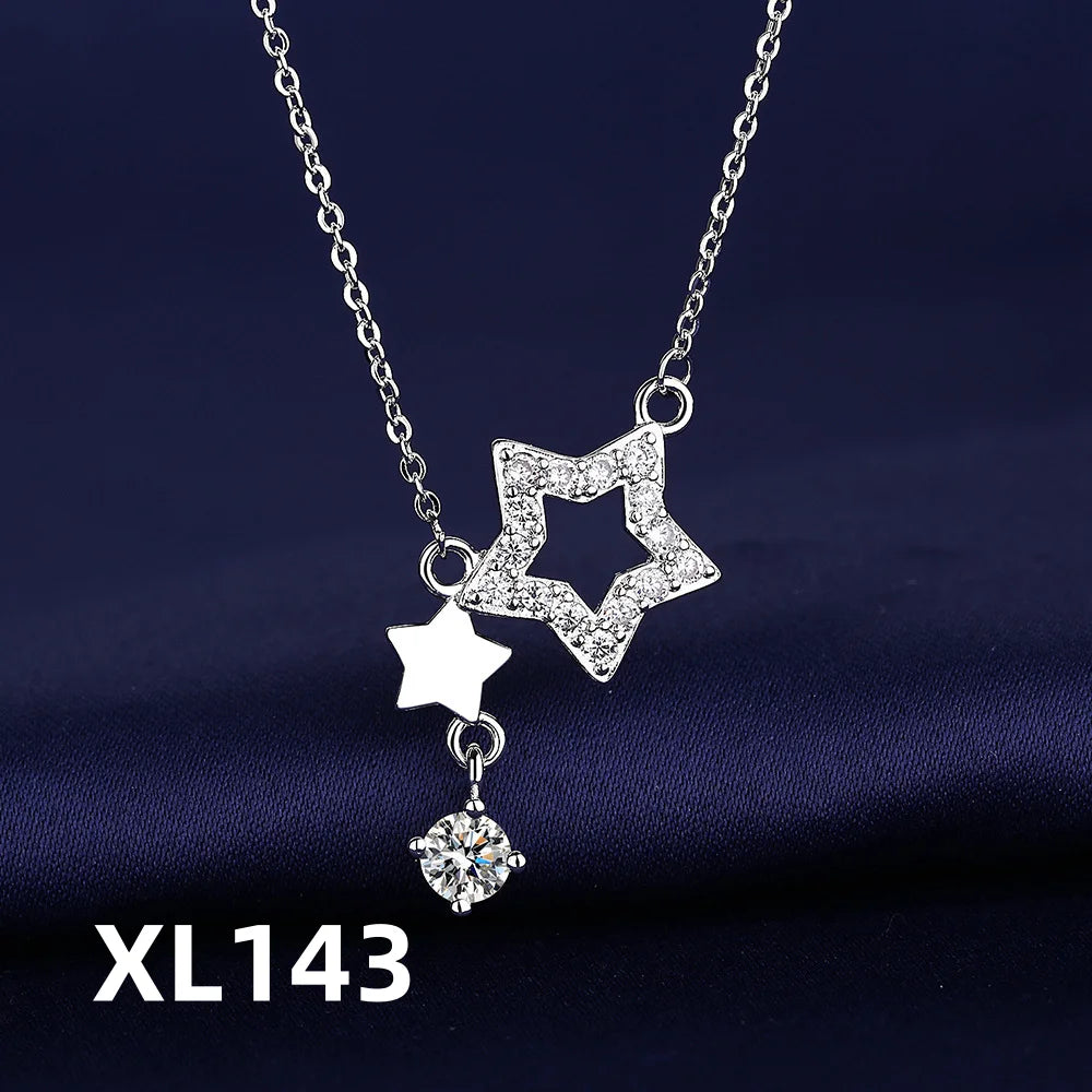 925 Sterling Silver Inlaid Zircon Star Necklace For Women Sweet And Cute Pendant Necklace Fashion Jewelry Accessories