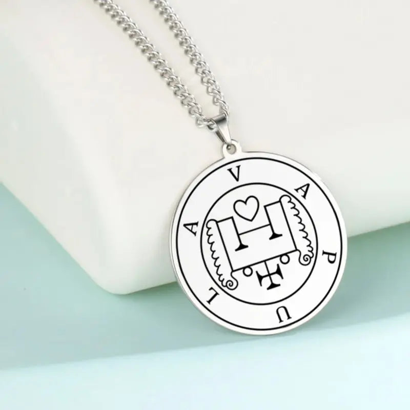LIKGREAT Lesser Key of King Solomon Occult Sigil 72 Demon Charm Medalion Necklace for Men Women Stainless Steel Magic Talisman