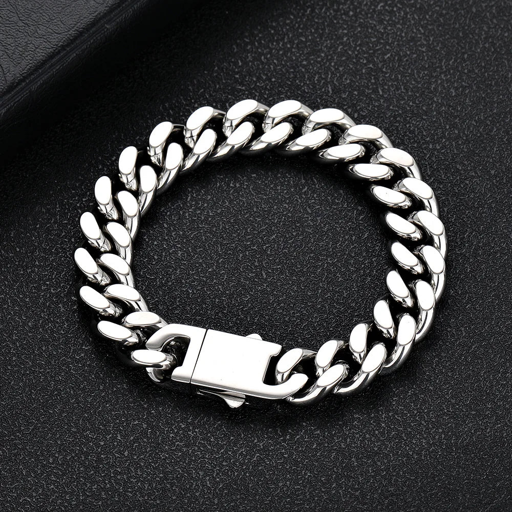 Width 9MM 316L Stainless Steel Encrypted Cuban Chain Bracelet For Men Fashion Hip Hop Party Accessories Boyfriend Gift