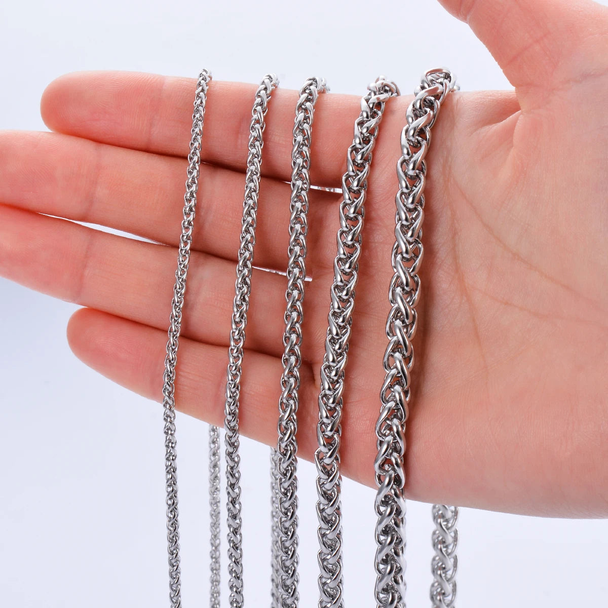 Keel Link Chain Stainless Steel Necklace for Men Women Braided Wheat Chain 2.5/3/4/5/6mm Daily Jewelry