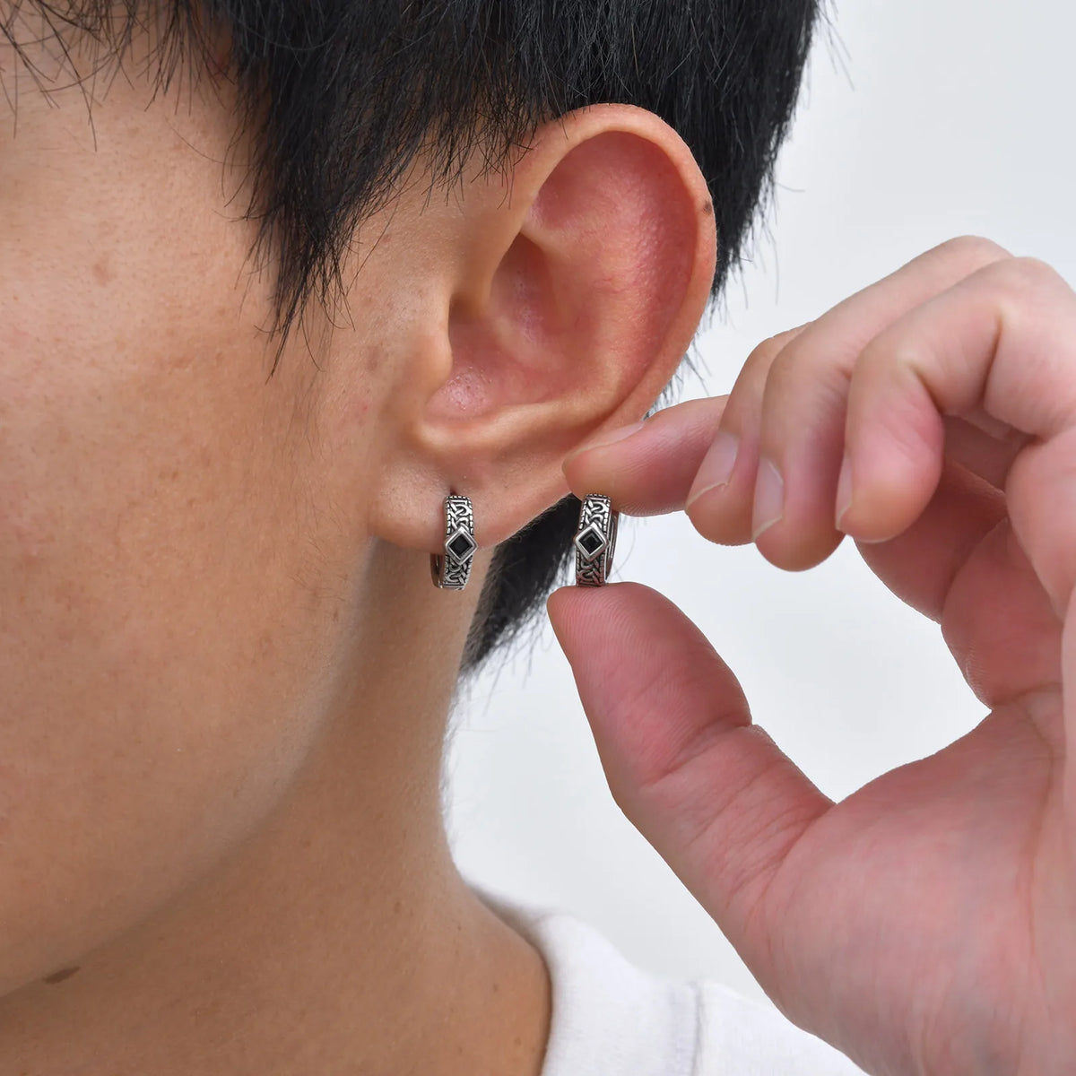 Gothic Rhombus Hoop Earrings for Men — Small, Stainless Steel