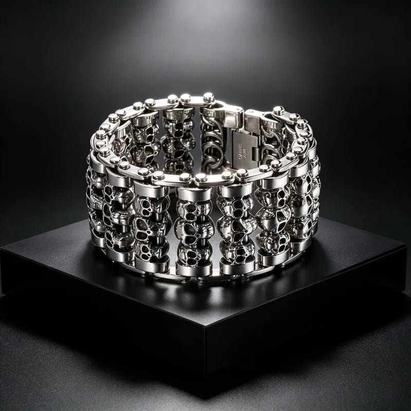 Bracelets For Men's Boy Fashion Chain Jewelry, 316L Stainless Steel Rock Punk Motorbiker Cross Flower Bracelet and