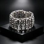 Bracelets For Men's Boy Fashion Chain Jewelry, 316L Stainless Steel Rock Punk Motorbiker Cross Flower Bracelet and