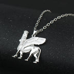 Ashur Pendant Necklace for Women Men Lama,Lamma,Winged Bull Lamassu is an Assyrian Protective Deity Jewelry ﻿