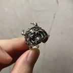 Viking Cat Open Adjustable Ring for Men — Silver-Tone