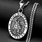 Archangel Saint Michael Pray for Us Stainless Steel Chain Necklace for Women Men Silver Color Oval Pendant Necklaces