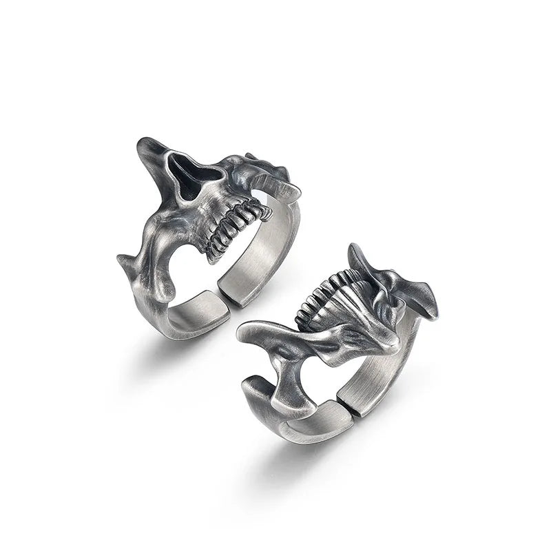2Pcs Vintage Gothic Steel Skull Mask Rings Design Alloy Finger Rings Set for Men Women New Trend Creative Punk Jewerly Gift