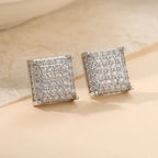 Fashion Women Men Stud Earrings Classic Square Shaped Ear Stud Piercing Sparkling Cubic Zircon Temperament Jewelry