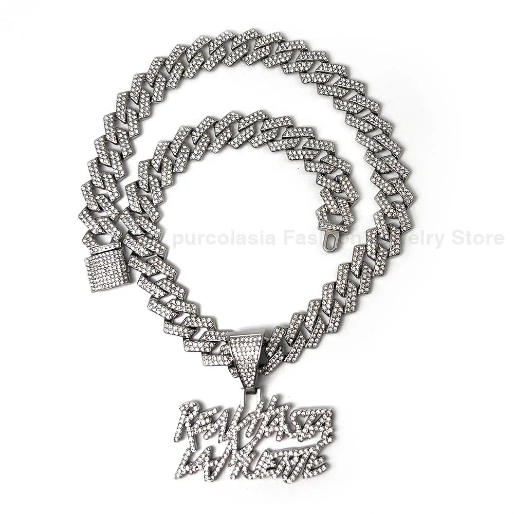 Hip Hop Street Style realhasta lamuerte Letter Bling Pendant Necklace 4mm Bling chain Iced out Bling For Rapper Cool Jewelry
