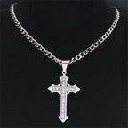 Gothic Cross Silver Pendant Christian Rhinestone