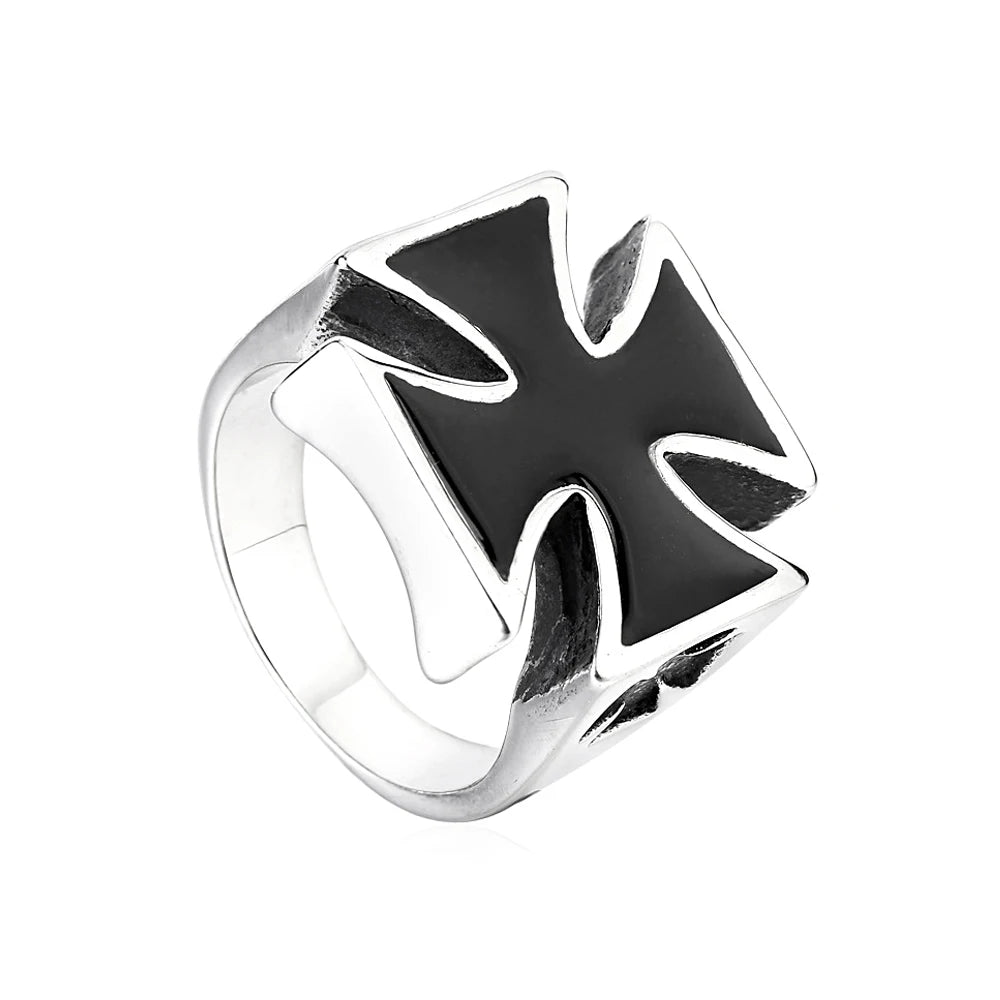 Classic Vintage Iron Cross Shape Ring Men Boy Stainless Steel Cool Motor Biker Ring Party Jewelry Amulet Gift Dropshipping Store