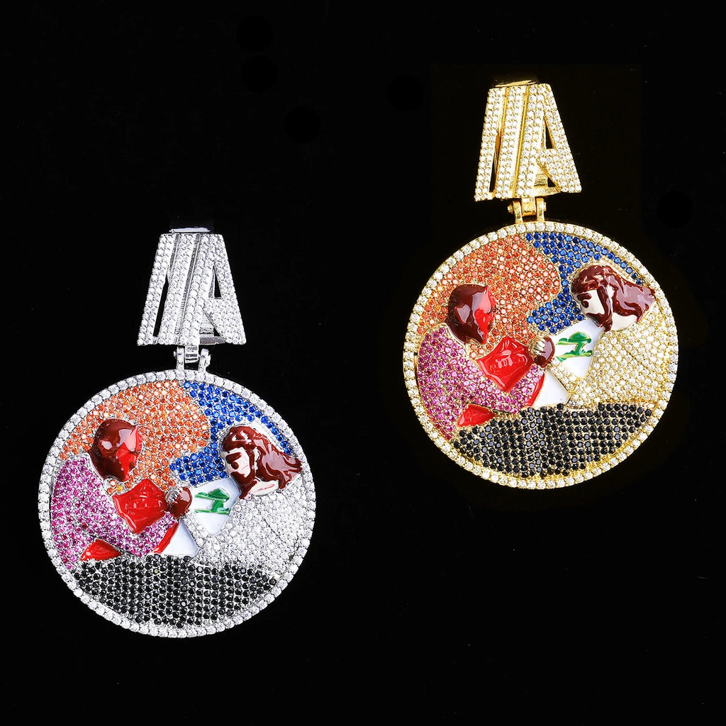 Aokaishen Iced Out Disc Wrist Wrestling Necklace Pendant for Men Real Gold Plated Cubic Zirconia Hip Hop Jewelry