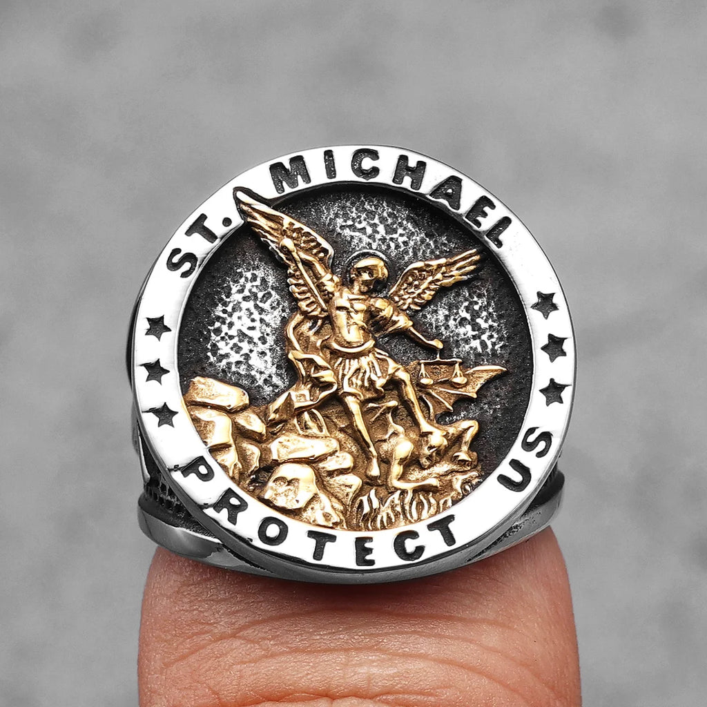 St.Michael St.Benedict Exorcism Powerful Talismans Stainless Steel Men Rings Punk New In For Male Women Fashion Jewelry