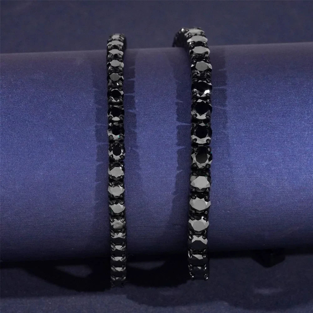 4mm Black Moissanite Tennis Necklace 316L Stainless Steel Men Hiphop Jewelry Plated Gun Black Diamond Link Chain Necklaces Gift