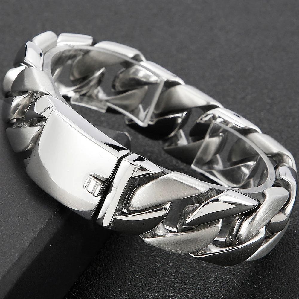 Matte Polished Gold Color Stainless Steel Men's Bracelet for Man 20MM Curb Link Chain Wrist On Hand Bands Jewelry
