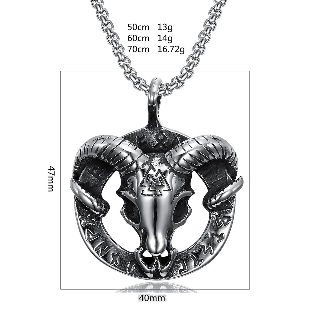 Vintage Viking Nordic Goat Skull Valknut Pendant Necklace For Men Stainles Steel Rune Biker Unique Amulet Jewelry Gift Wholesale