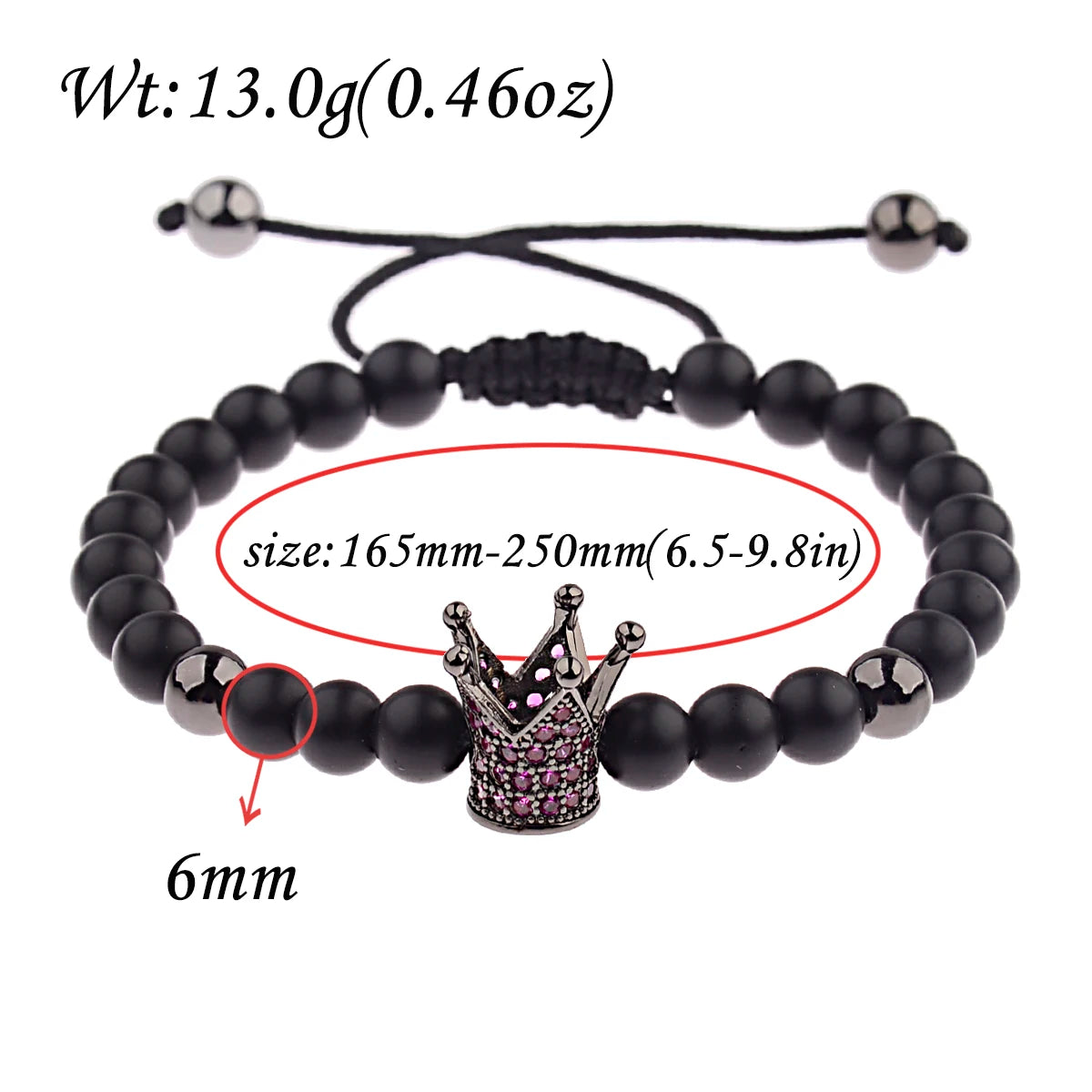 DOUVEI 6mm Pave Zircon Crown Weaving Bracelet Charm Men Black Matte Bracelets For Women Dropshipping ABL007