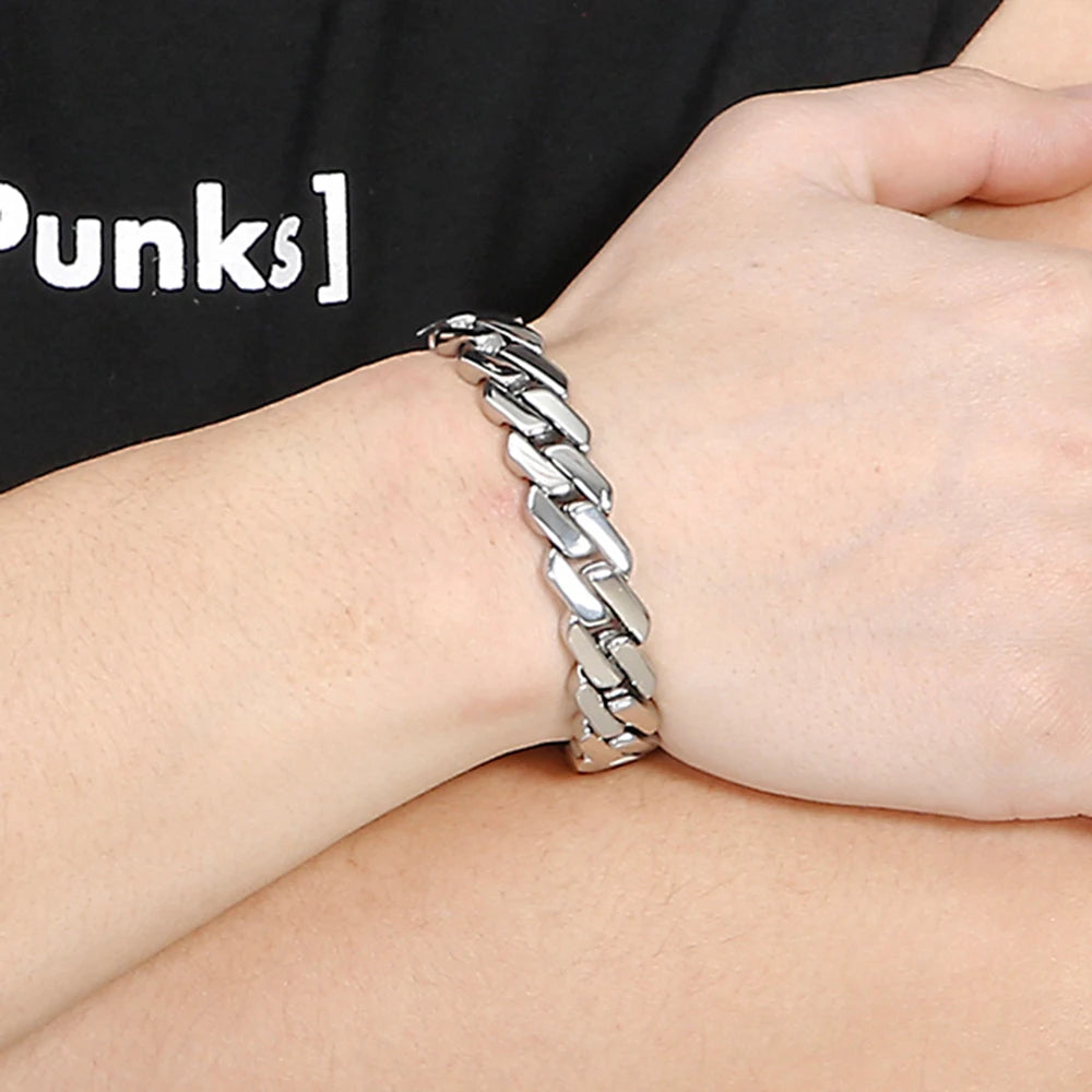 Classic 13MM Men's Cuban Link Chain Bracelet for Man Mirror Polished Solid Stainless Steel Bracelets Jewelry Accessory