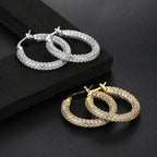 Two-Tone Iced Out Hoop Earrings CZ Silver Gold