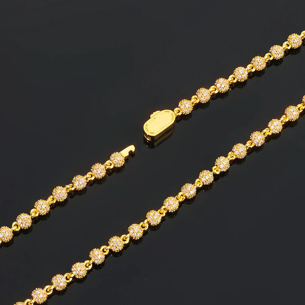 Gold Iced Out Bead Bracelet 18K Round 4MM