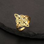 YILUOCD Witchcraft Stainless Steel Open Ring Supernatural Witch Knot Rings For Women Wiccan Cross Protection Amulet