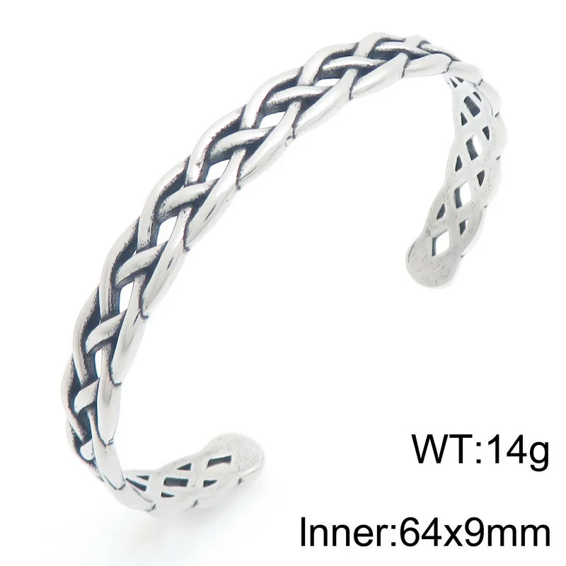 Retro Men Open Bangle for Man Stainless Steel Men's Braided Chain Style Cuff Bracelets Cool Birthday Jewelry Gifts for