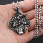 Vintage Viking Warrior Odin Necklace Men Nordic Stainless Steel Cross Trinity Pendant Necklace Gothic Skull Chain