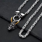 Gold Ox Horn Bodhi Demon Tooth Pendant Stainless Steel Double Skull Byzantine Necklace Hiphop Skull Demon Mask Necklace Gift