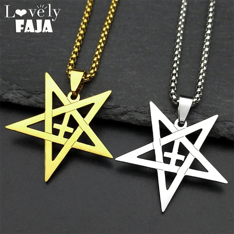 Gothic Inverted Pentacle Cross Pendant — SS