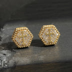 Iced Out Square Stud Earrings for Men — Gold-Tone Piercing Studs