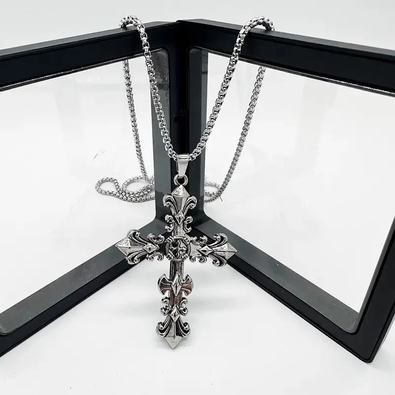 Fashion Stainless Steel Jewelry Set for Men Women Unisex Vintage Silver Color Cross Pendant Necklace Punk Gothic pendant