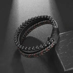 Vintage Punk Hand Woven Three Layer Leather Black Beaded Bracelet Magnetic Bracelet Clasp Men\\'s Charm Business Event Jewelry