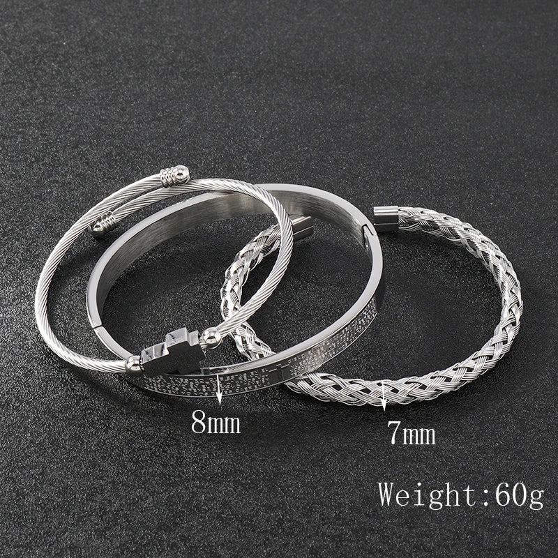 Open Carving Spanish Scripture Cross Bracelet — Stainless Steel