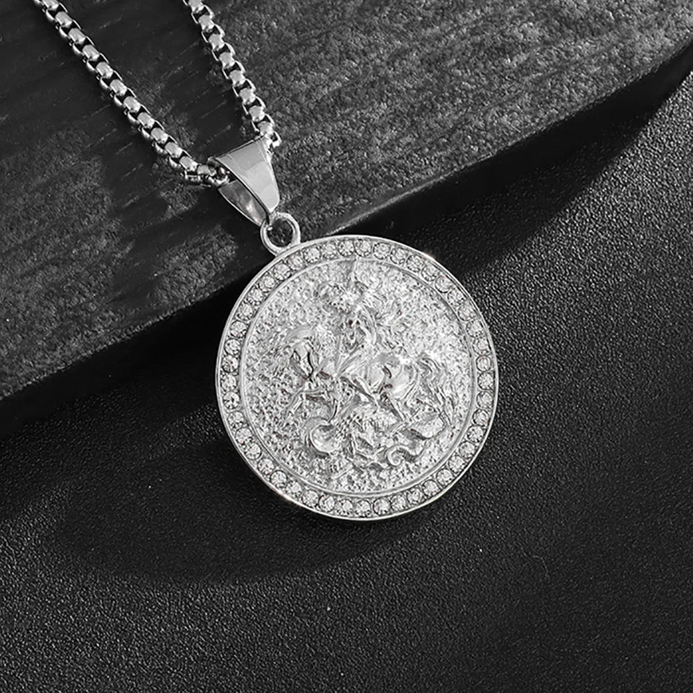 Saint George Slaying Dragon Pendant Necklace — Stainless Steel