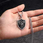 Vnox Archangel Saint Michael Shield Pendant Necklace Stainless Steel Vintage Protection Amulet Chain Jewelry Gifts for Men Women