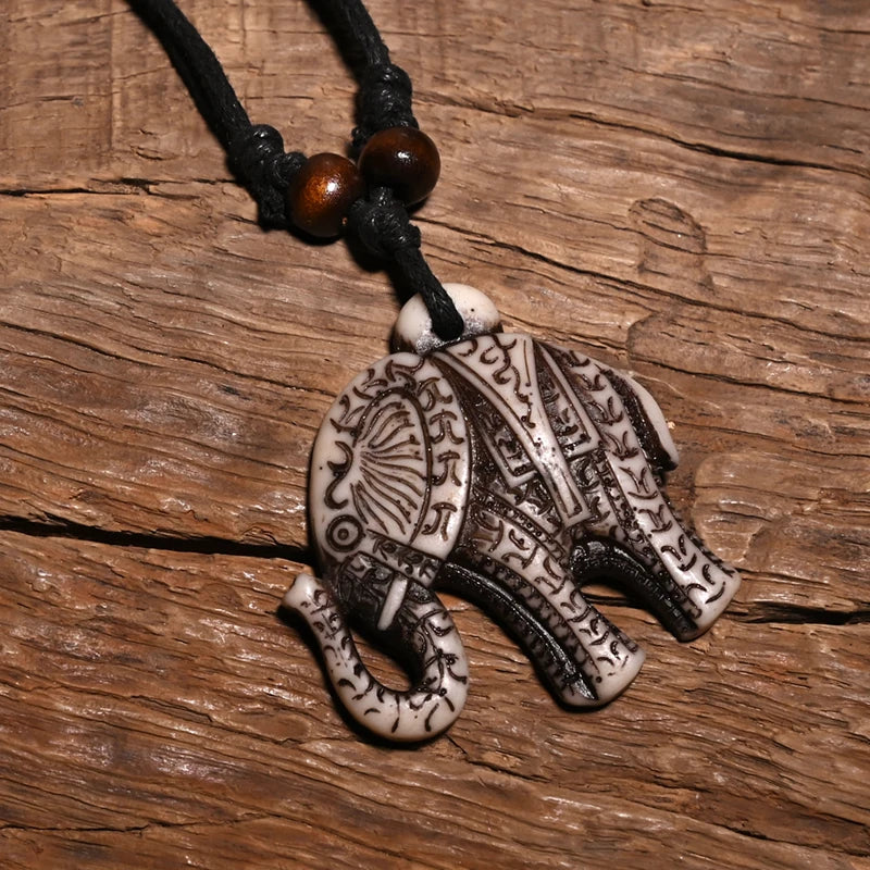 FX701 Elephant necklace Vintage pendant Man Choker Retro Africa Jewelry Tribal style Imitation Yak Bone necklace Amulet