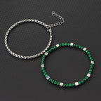 Punk 2Pcs/set Natural Stone Bracelet Men Stainless Steel Chain Tiger Eyes Hematite Beaded Braslet Cool Boyfriend Gifts For Him