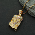 Gold Jesus Face Pendant Necklace Iced Out 18K