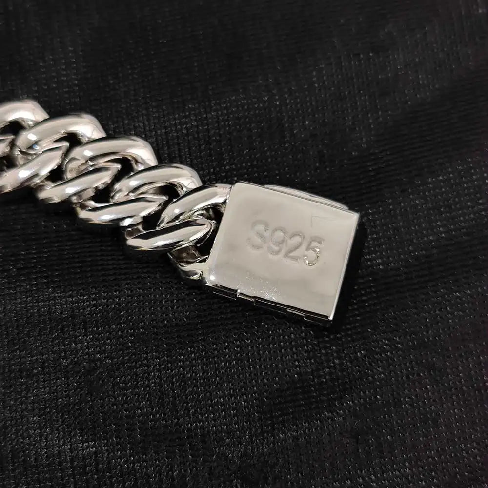 925 Silver Cuban Chain Necklace Iced Out 10-20MM