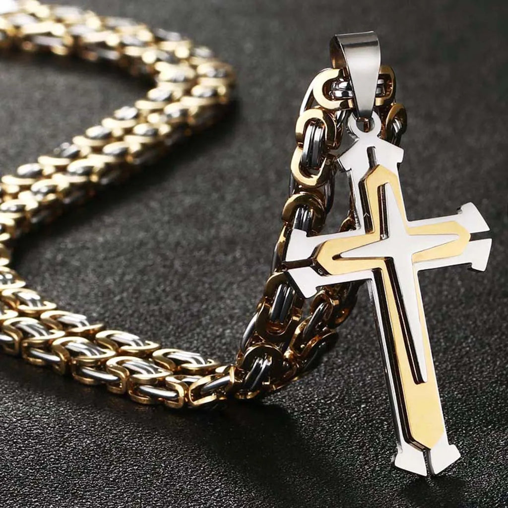 Knight Cross Three-Layer Pendant Necklace — Stainless Steel